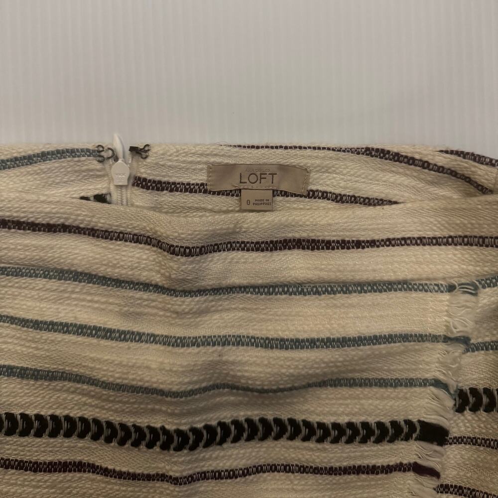 Ann Taylor LOFT Faux Wrap Mini Skirt 0 Cream Striped Euro Summer Vacation Resort - Picture 5 of 16